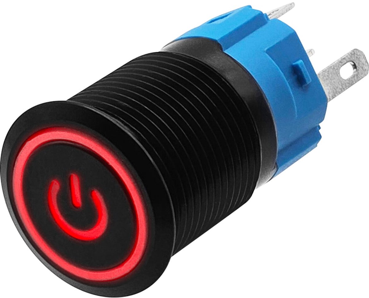 ProRide Metalen Drukschakelaar 12V ON-OFF - 16mm - Aan/uit schakelaar - Spatwaterdicht - 12V/24V - LED Indicatie Rood