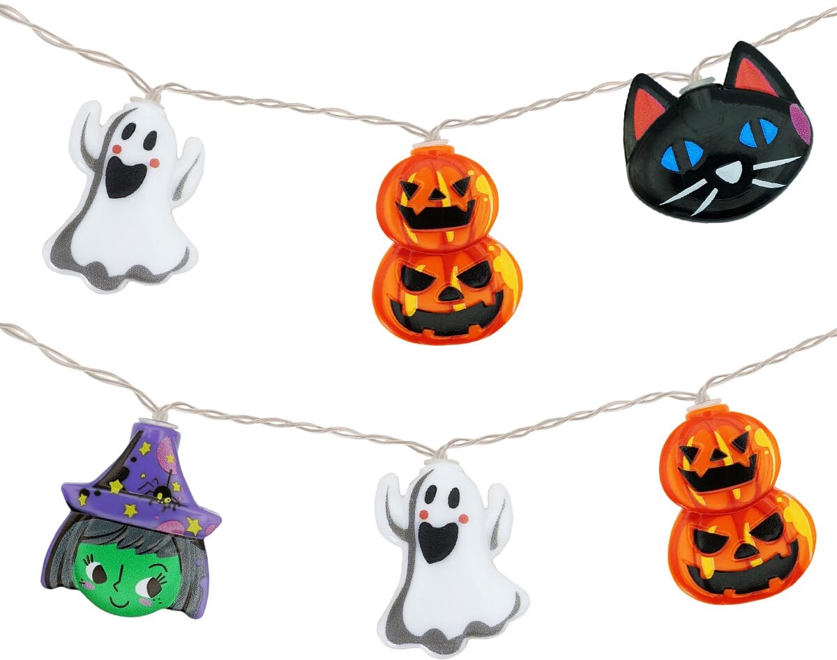 Halloween Lichtsnoer - 3 Meter - 20 LED Lampjes - Pompoen, Kat, Heks, Spook - Inclusief Batterijen - Warm Wit Licht