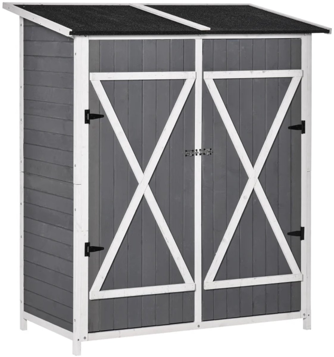 Houten Tuinschuur - 139x75x160 cm - Tuinhuis - Tuinkast - met Asfalt Dak & 2 Deuren - Gereedschapsschuur - Opslagruimte Tuin - Tuingereedschap Bewaren - Anti-dumping Uitvoering - Grijs+Wit