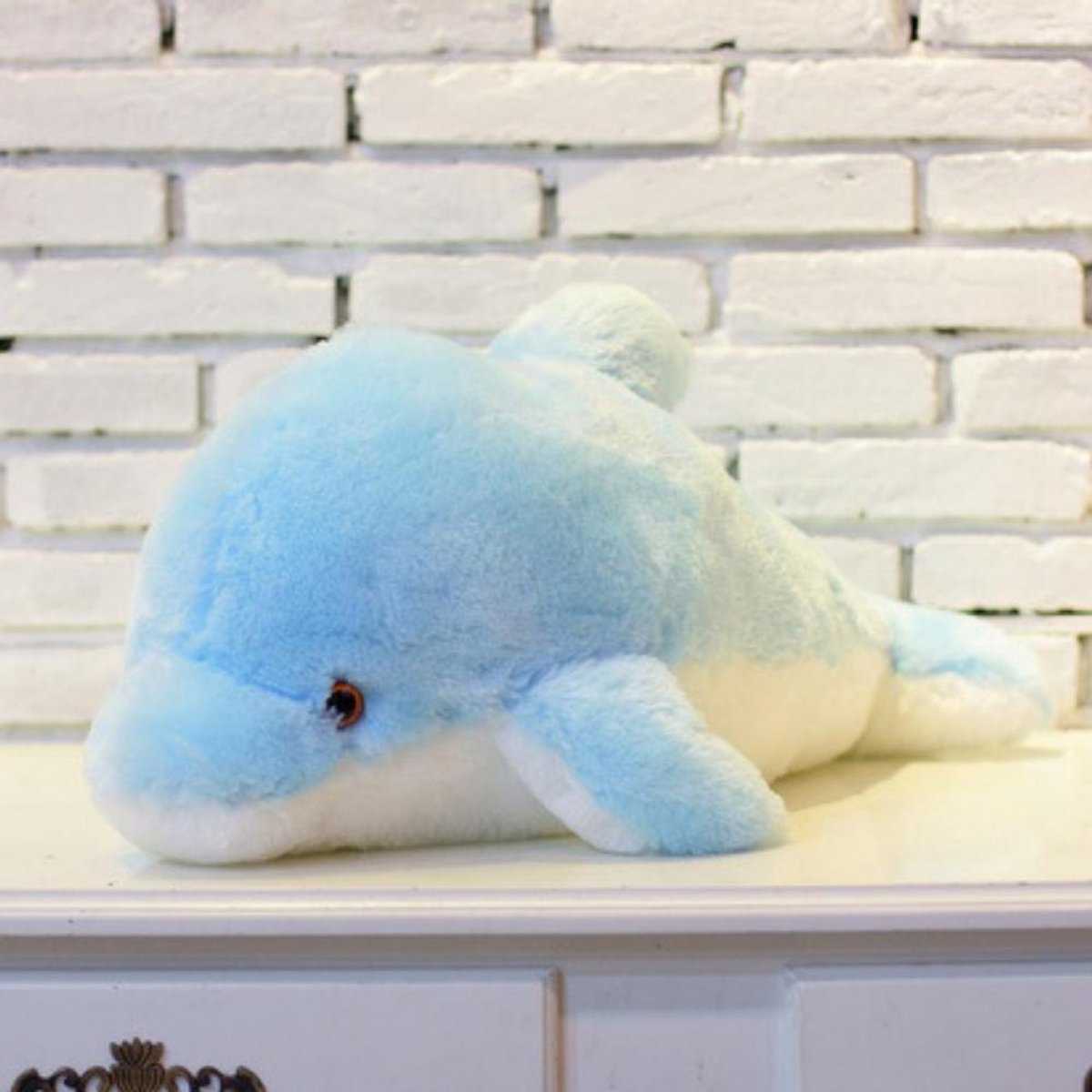 Knuffel nachtlampje - dolfijn blauw - 30cm zachte blauwe pluche - met LED licht