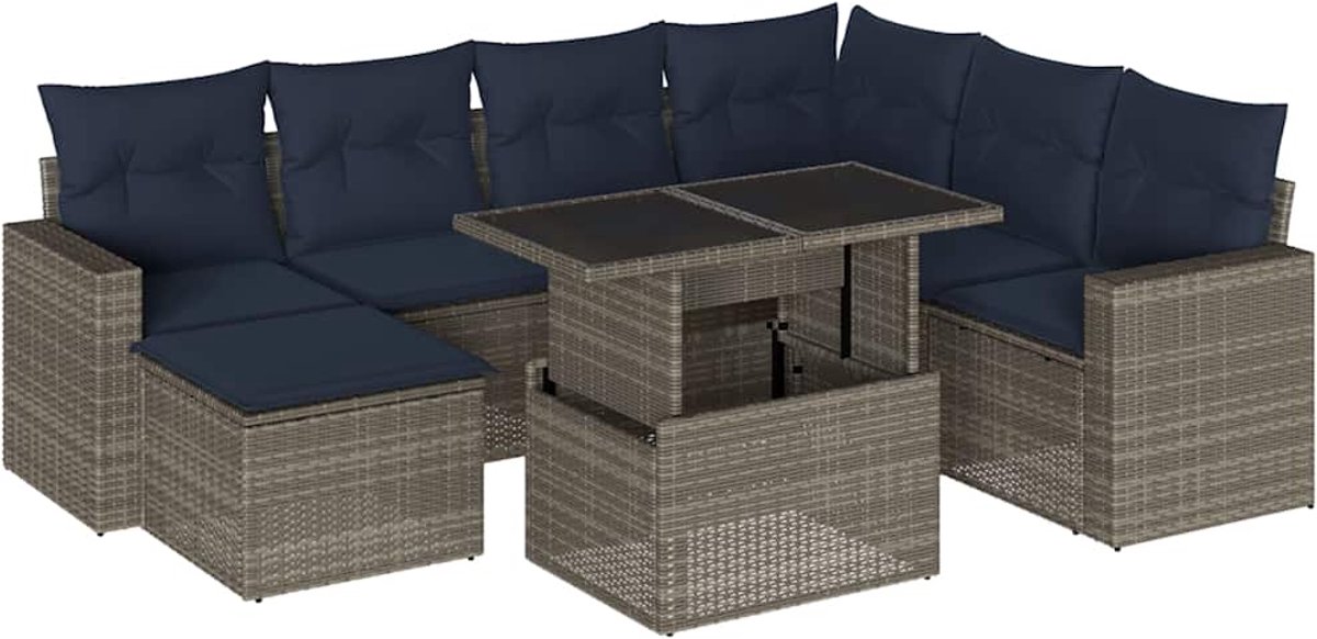 vidaXL - 8-delige - tuinbankset - met - kussens, - grijs - polyrotan