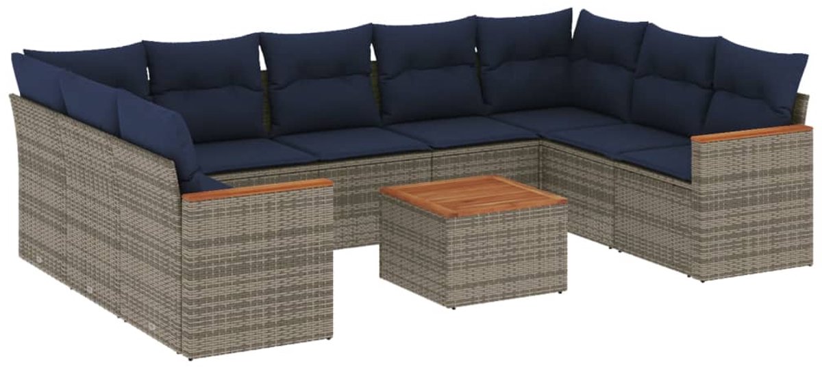 vidaXL - 10-delige - tuinbankset - met - kussens, - grijs - polyrotan