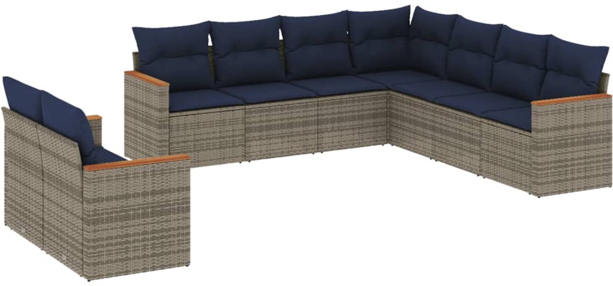 vidaXL - 9-delige - tuinbankset - met - kussens, - grijs - polyrotan