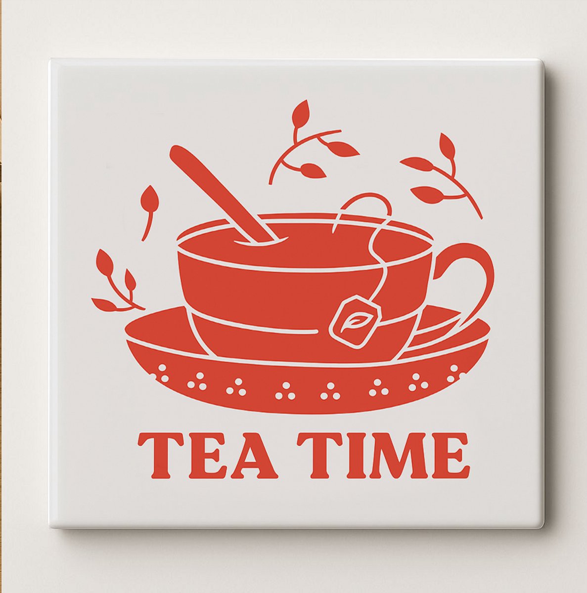 Nevolis Tea Time Decoratieve Keramische Tegel 15x15cm – Rode Theekop Muurdecoratie voor Keuken & Café Multi Color