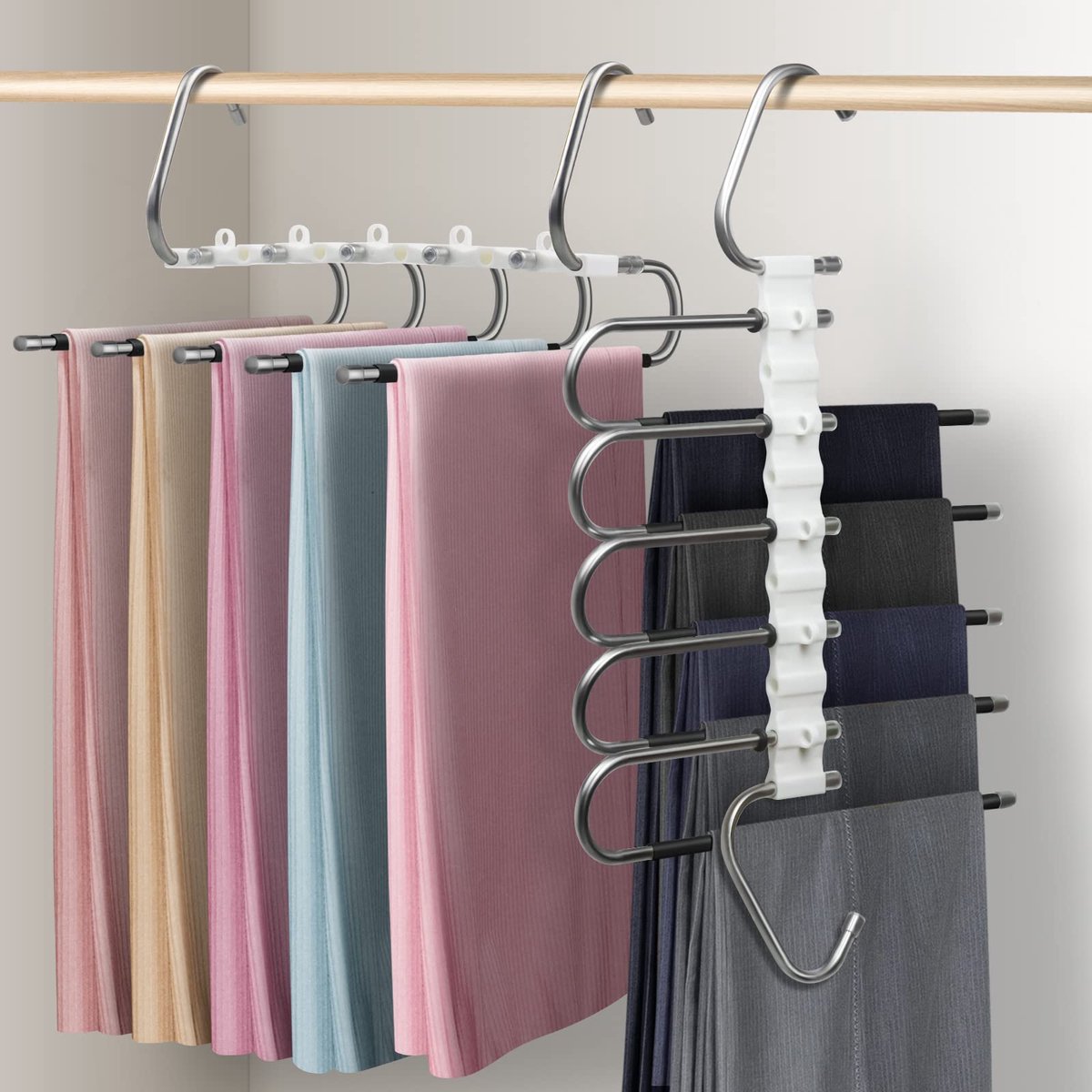 Magische Broekenhanger 2-in-1 – Ruimtebesparende 5-in-1 Kleding Organizer – Horizontaal & Verticaal – Antislip Hanger voor Broeken & Accessoires
