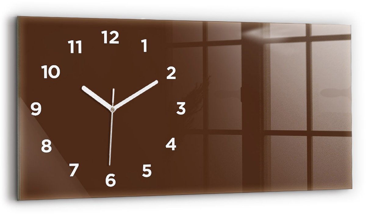 Wallfluent Wandklok - Bruin Glazen Klok Rechthoekige - 60 cm x 30 cm - Bruin Wandklok - Witte Handen - Wandklok Met Cijfers - Wandklok voor in de Keuken - Rechthoekige Glas Klok - Industrieel Wandklok - Rechthoekige Glazen Wandklok