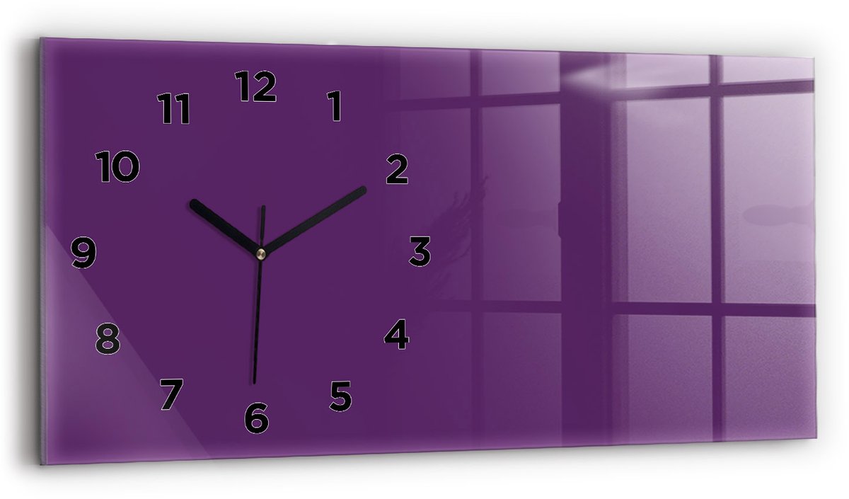 Wallfluent Wandklok - Paars Glazen Klok Rechthoekige - 60 cm x 30 cm - Paars Wandklok - Zwarte Handen - Wandklok Met Cijfers - Kinder Wandklok Glas - Rechthoekige Glas Klok - Industrieel Wandklok - Rechthoekige Glazen Wandklok