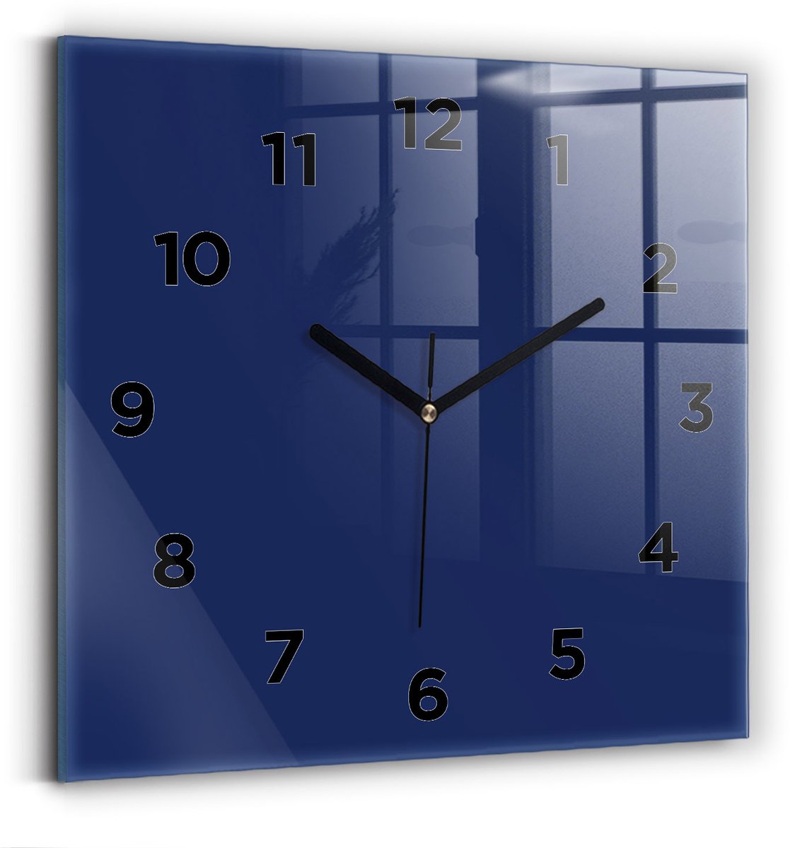 Wallfluent Wandklok - Marine Vierkante Glazen Klok - 30 cm x 30 cm - Marine Wandklok - Zwarte Handen - Wandklok Met Cijfers - Wandklok Glas Woonkamer - Vierkante Glazen Wandklok - Industrieel Wandklok - Vierkante Glas Klok
