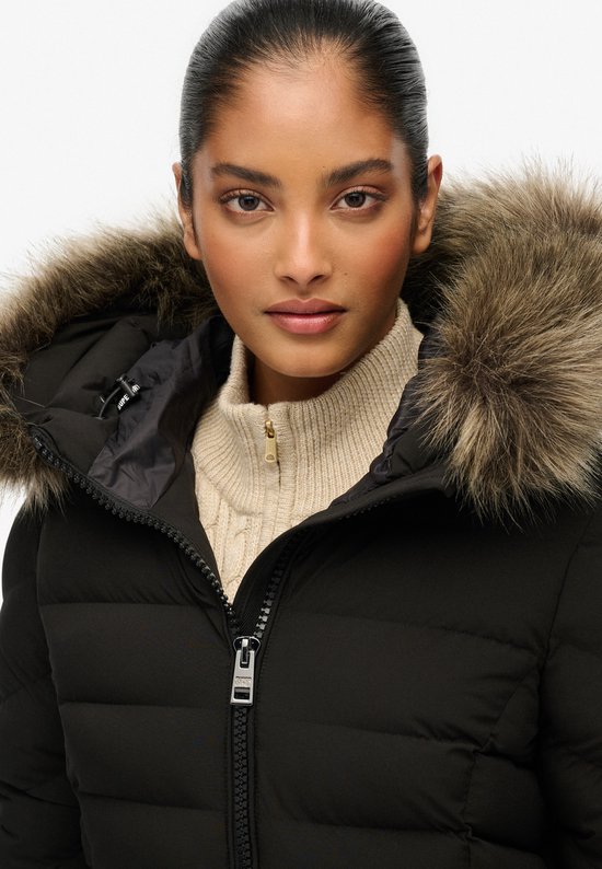 Superdry - Fuji Lange Jas Met Bontkap - Dames - Gewatteerde jassen