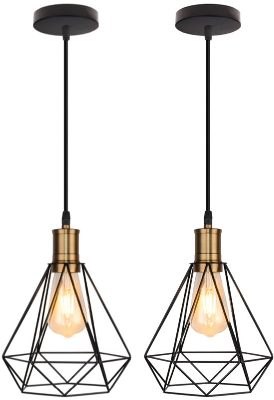 STOEX E27 hanglamp, metaal, retro, industriële vorm, diamant, 25 cm, dekkend, lampenschuur in roségoud