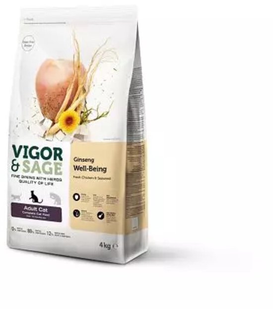 Vigor & Sage Kattenvoer Well-Being Ginseng - 2 x 4 kg - Voordeelverpakking