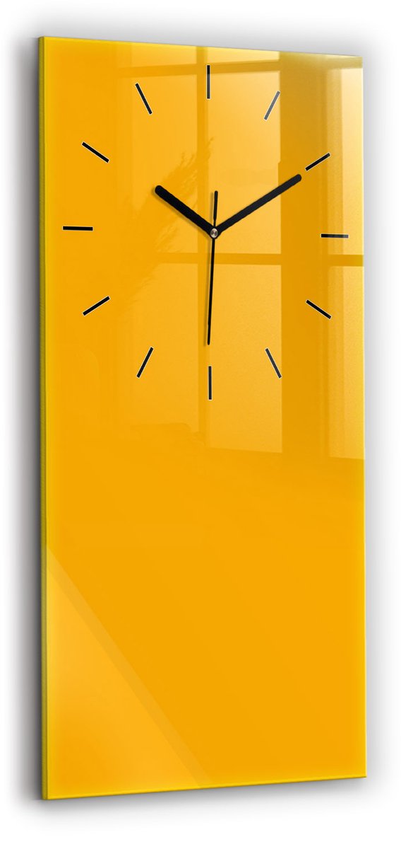 Wallfluent Wandklok - Donkergeel Rechthoekige Glazen Wandklok - 30 cm x 60 cm - Donkergeel Wandklok - Zwarte Handen - Wandklok Zonder Cijfers - Kinder Wandklok Glas - Glazen Klok Rechthoekige - Minimalistisch Wandklok - Rechthoekige Glas Klok