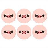 Sous-verres de verre ronds à motif cochon rose, style minimaliste, 10 x 10 cm, lot de 6.