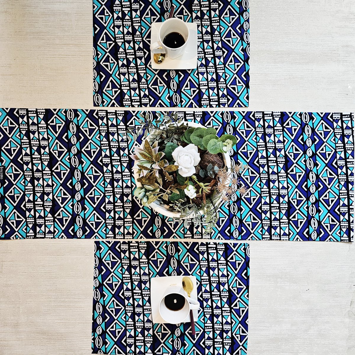 Tafelloper 160x35cm en Set van 4 placemats | 100% Katoen Afrikaanse Print Stof