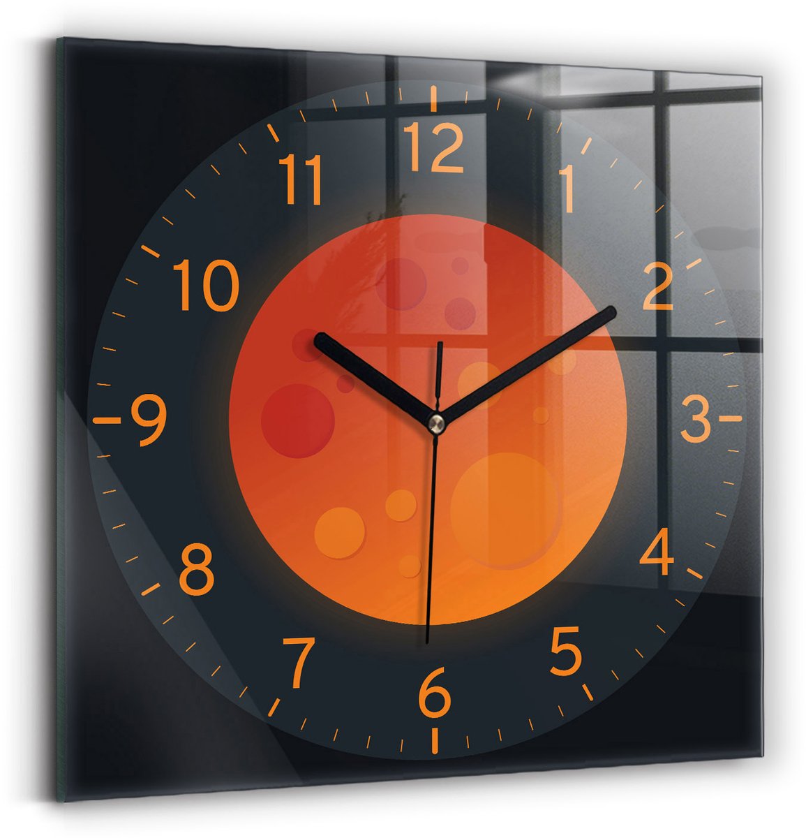 Wallfluent Wandklok - Volle maan Decoratieve Wandklok - 30 cm x 30 cm - Zwart Wandklok - Zwarte Handen - Wandklok zonder cijfers - Stille Wandklok Slaapkamer - Decoratieve Wandklok - Design Wandklok - Klok met Print