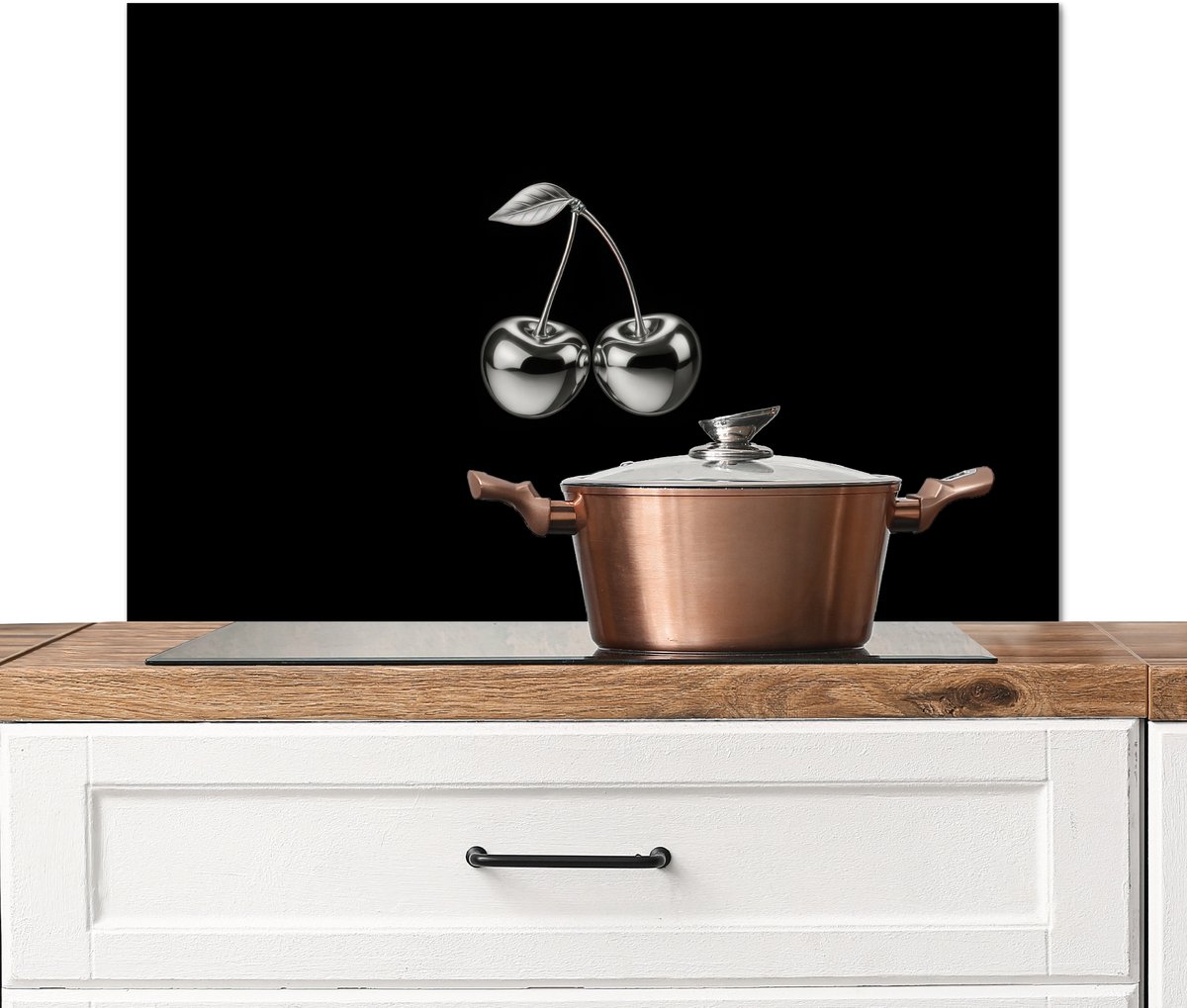 Spatscherm keuken 90x60 cm - Kookplaat achterwand Kers - Luxueus - Metallic - Muurbeschermer - Spatwand fornuis - Hoogwaardig aluminium