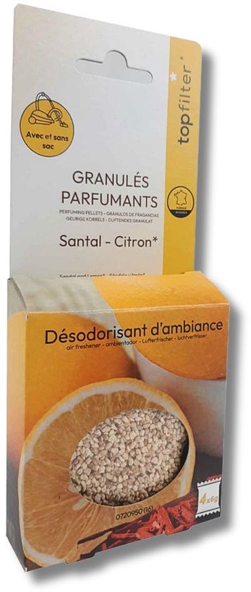 TopFilter 0720950 Set van 4 zakjes geparfumeerde korrels geur sandelhout citroen voor stofzuiger, stofzuigerverfrisser, stofzuigergeur, Maïs, 4 x 6 gram