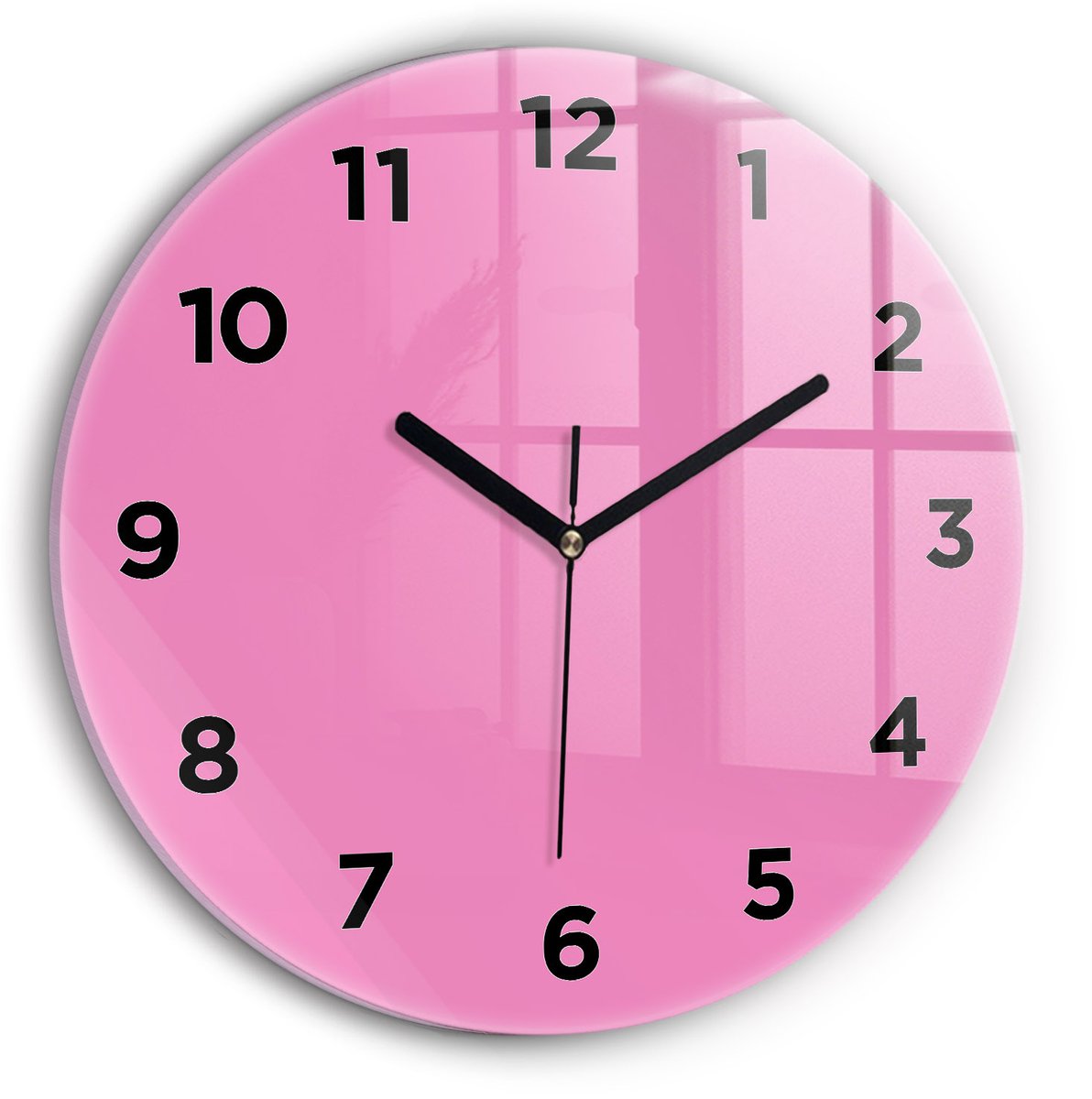 Wallfluent Wandklok - Roze Ronde Glazen Klok - 30 cm x 30 cm - Roze Wandklok - Zwarte Handen - Wandklok Met Cijfers - Wandklok voor in de Keuken - Ronde Glazen Wandklok - Industrieel Wandklok - Ronde Glas Klok