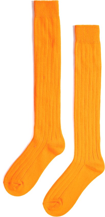 KIMU Sokken Oranje Gebreid - Maat 39 40 41 42 43 44 45 46 - Dames Heren Unisex - Oranje Lange Kniekousen Voetbalsokken Sportsokken Kousen Halloween