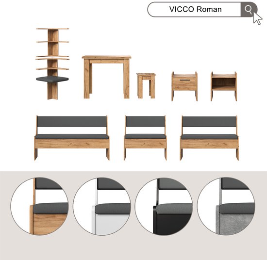 Ensemble Table Et Bancs D’angle Vicco Roman – Blanc/anthracite – Neuf