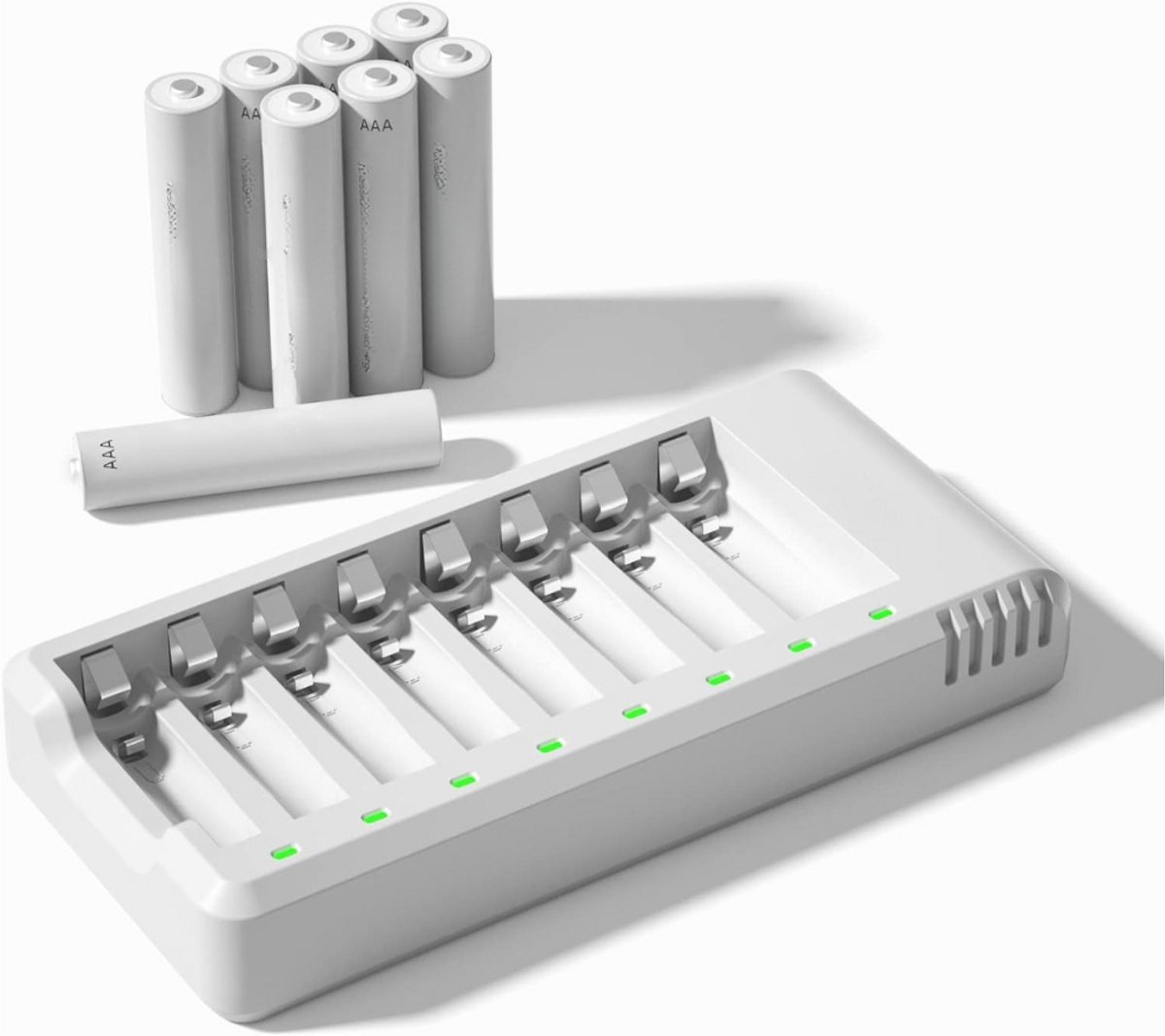MMM® Batterijlader - Oplaadbare Batterijen aa - Batterij - 8 Slots - met USB-Poort