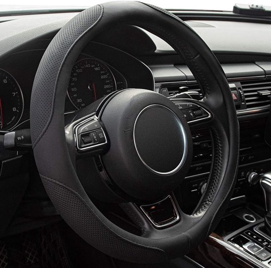Housse de volant pour voiture, 14,5-15 pouces, noire, universelle, housse en cuir microfibre, respirante, antidérapante, sans odeur, accessoires pour hommes et femmes