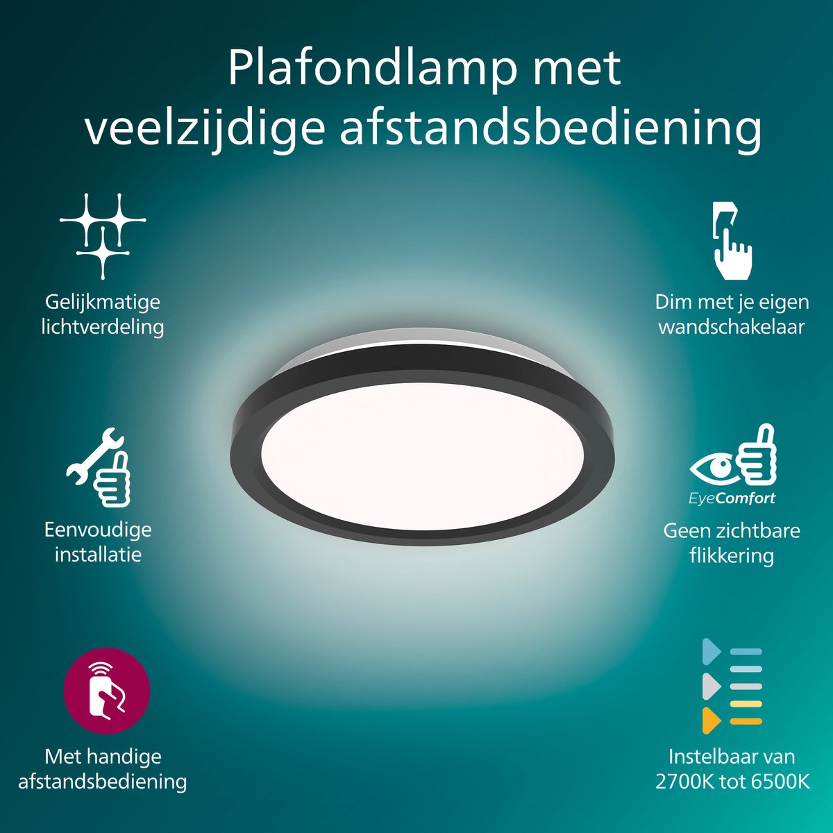 Philips Hue Intelligente Verlichting - LED Plafondlamp Philips Hue 120x30 Cm 39 W Dimbaar Met Afstandsbediening Wit Licht Zwart 929003597701