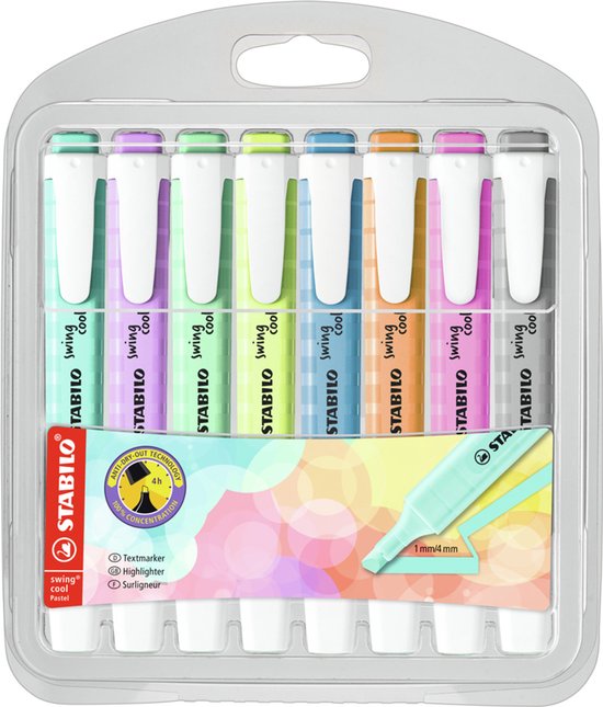 STABILO swing cool Pastel - Markeerstift - Perfect Voor Onderweg - Etui Met 8 Kleuren