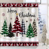 Hnmdmyi Kerst douchegordijn 180 x 200, cartoon kerstman sneeuwpop pinguïn douchegordijnen vrolijk kerstfeest wintervakantie badkamer gordijnen waterdicht polyester stof wasbare badgordijnen