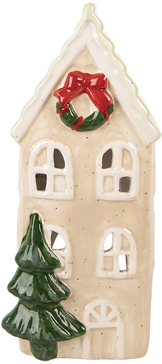 Clayre & Eef Waxinelichthouder Huis 9x8x20 cm Beige Keramiek