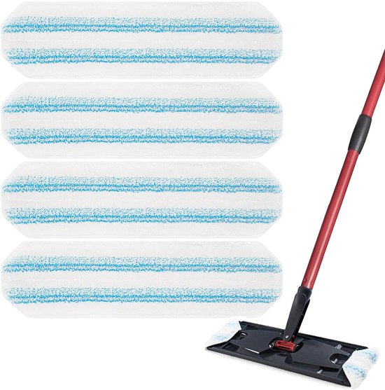 4 pack - Geschikt voor Vileda H2Pro Flatmop Vervanging - Voor harde vloeren - Machinewasbaar - Herbruikbare padvervanging - voor diepe reiniging - Wasbare & Herbruikbare