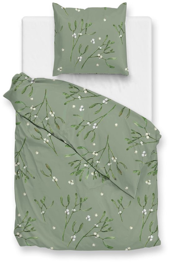 Zohome Hedra Dekbedovertrek - Groen - Eenpersoons - Dekbedhoes van 100% Katoen-Flanel - Bladeren - 140x220 + 1 sloop 60/70 cm - AW25