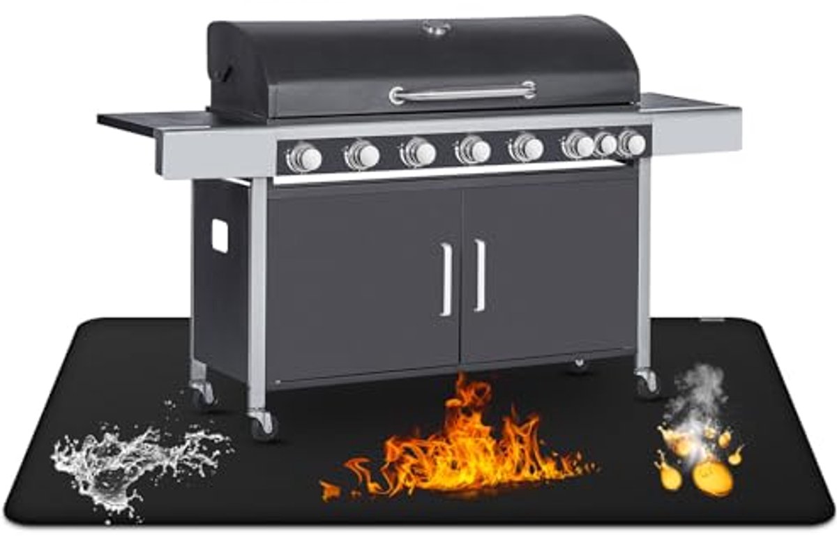 Ondergrillmat voor BBQ - 100 x 150 CM Antiaanbak Vuurvaste Grillmat voor Buiten