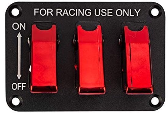 3 Tuimelschakelaars 12V voor Racewagens - Koolstofvezel, Rood en Blauw — afbeelding 4