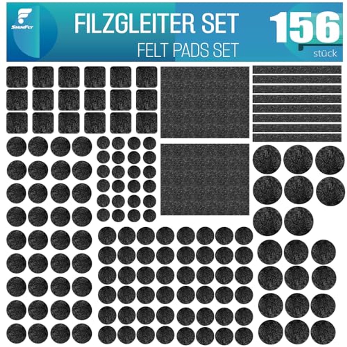 Set van 156 zelfklevende vilten meubelkussens voor vloerbescherming