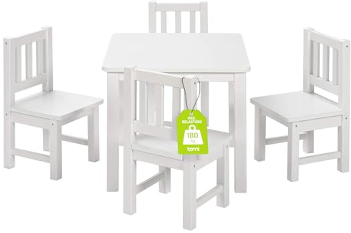 Speel-zitgroep voor kinderen met 4 stoeltjes en tafel van massief grenenhout