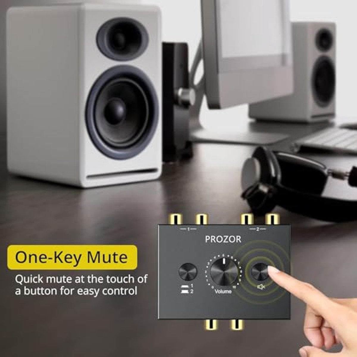2 In 1 Out RCA Stereo Audio Schakelaar met Mute-Knop