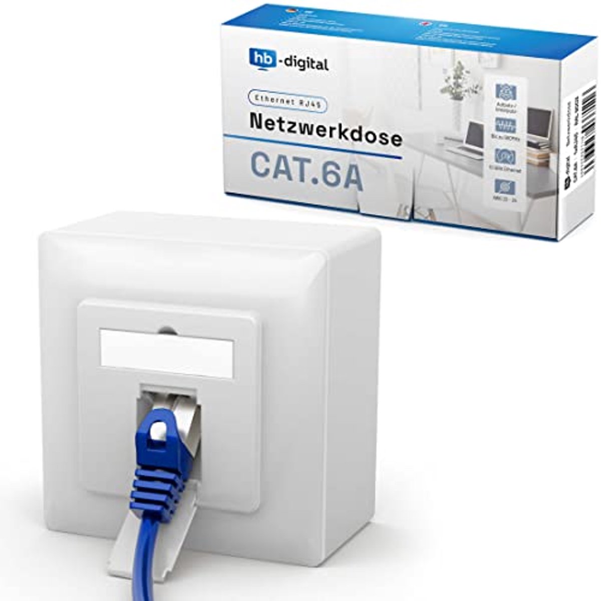 Netwerkdoos CAT 6A met RJ45 Aansluiting voor Opbouw- en Inbouwmontage - Perfect voor Cat.8, Cat.7, Cat.6 en Meer
