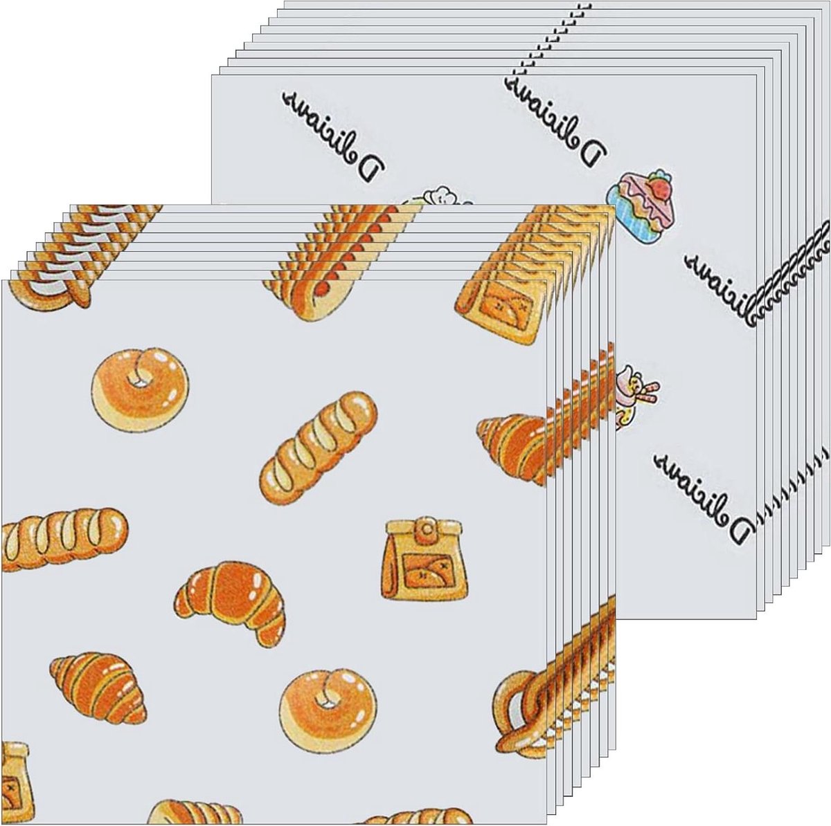 Provento - Voedselverpakkingspapier voor hamburgers, kaas, cake, brood, friet, pizza - 200 vellen, 18 x 18 cm, vetdicht, gekleurd.