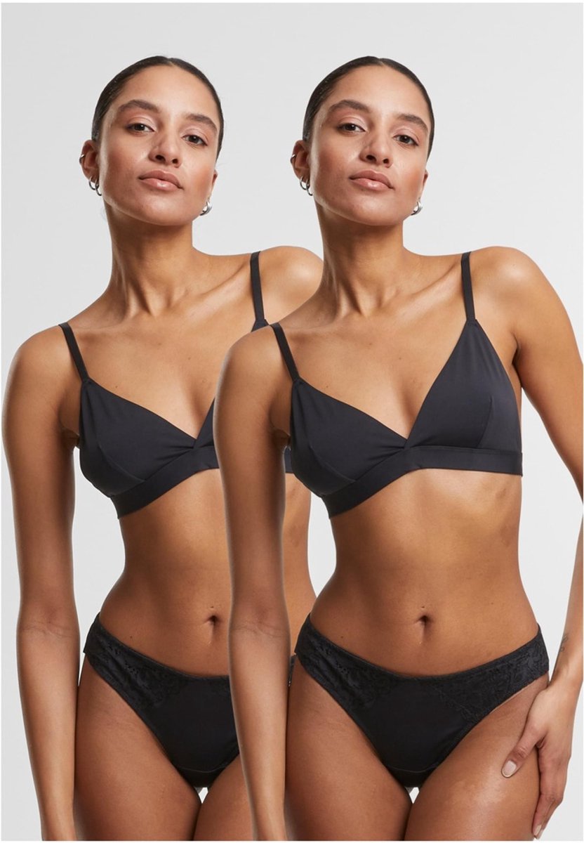 Urban Classics - Lace Tanga 2Pack String - L - Zwart/Zwart