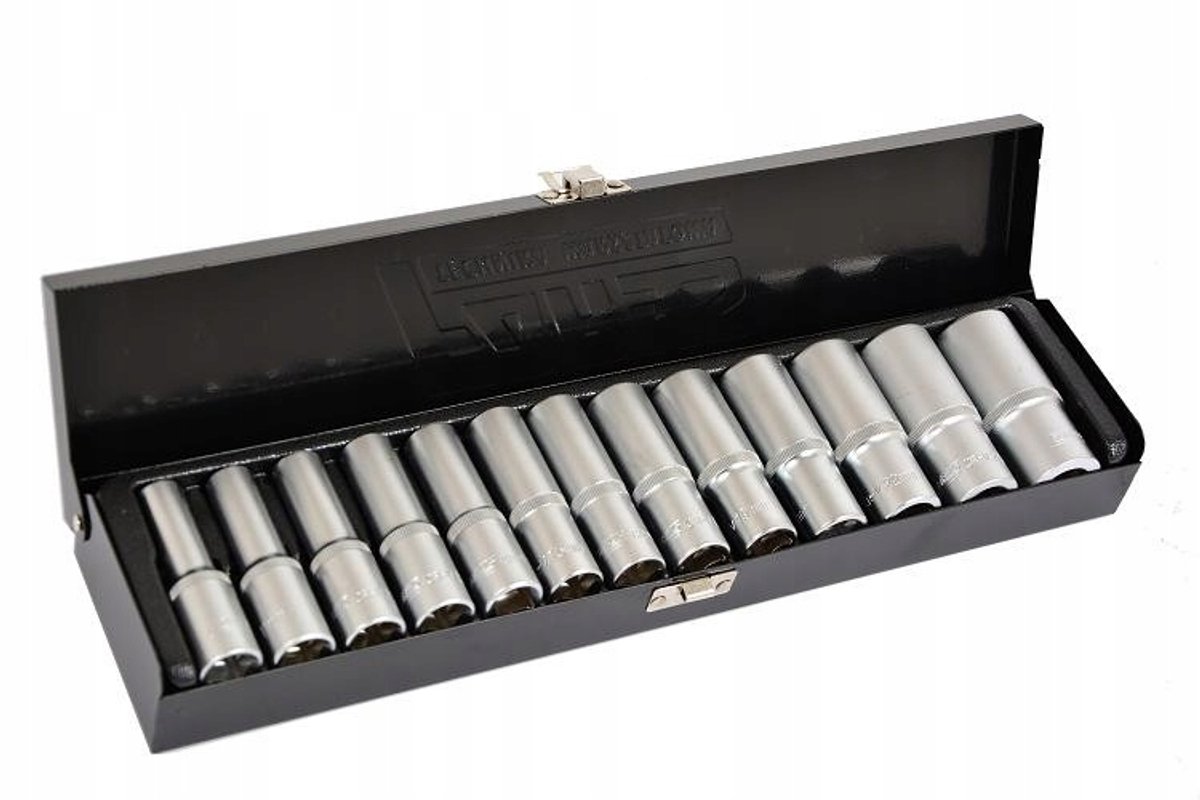 Lange Dop-bitsset 1/2" 13-delig 10-27 mm CrV-staal