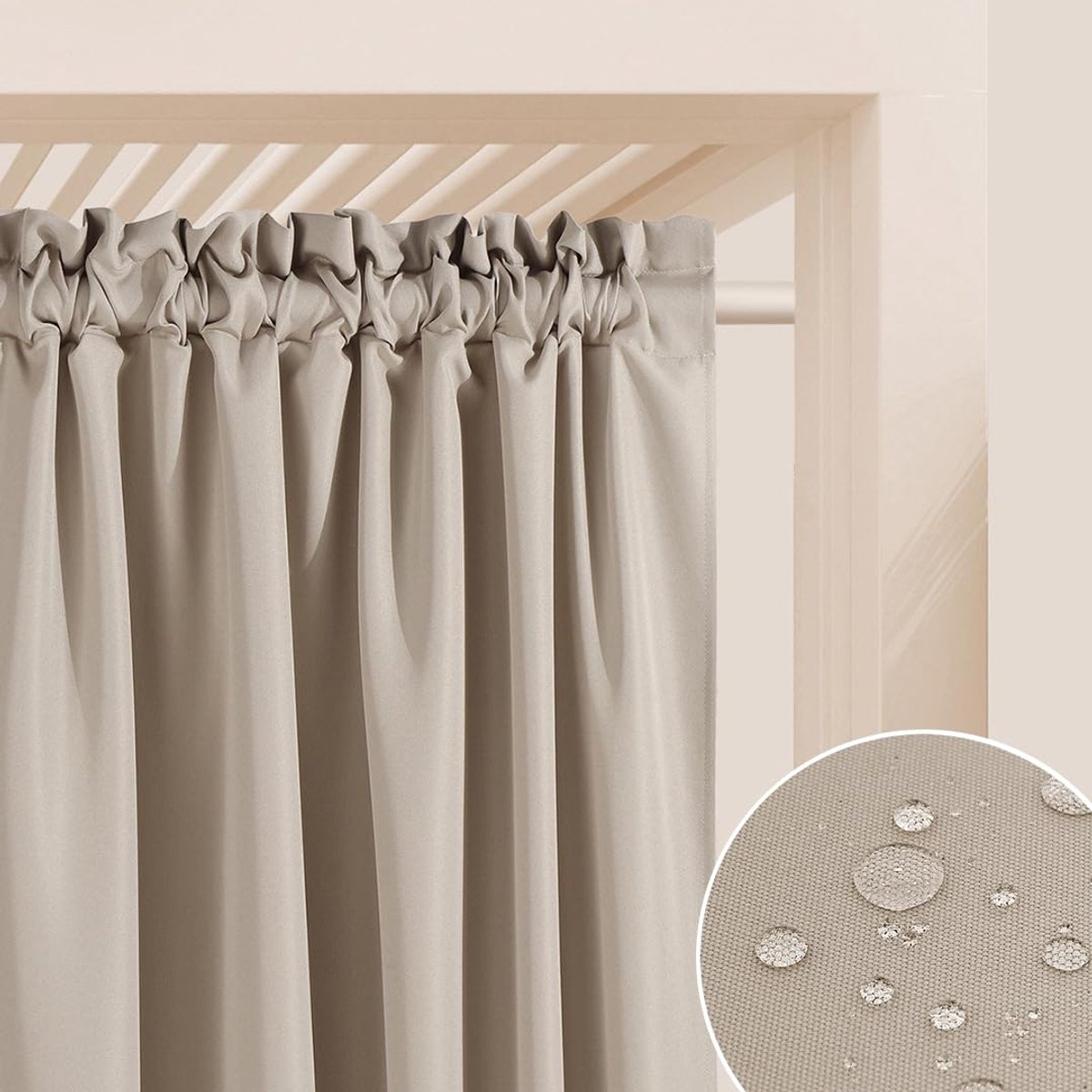 Unyqoos Waterdicht beige outdoorgordijn met plooiband voor terras of tuin Bruin