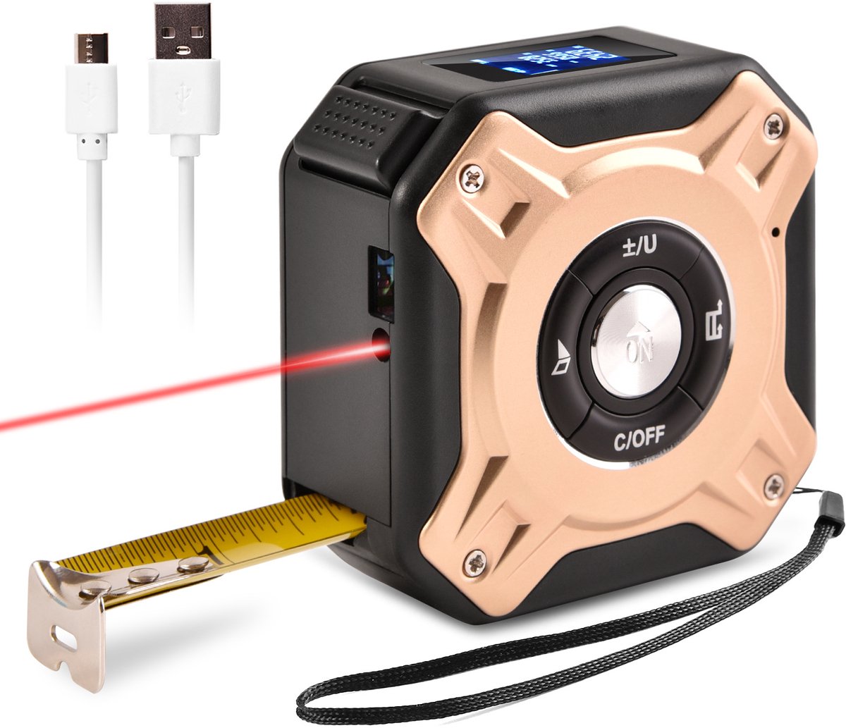 Rolmaat Multifunctionele Digitale Laser - 40 meter 2-in-1 Afstandsmeter - Meetlint met Laser - Afstandsmeter - 5 Meter Meetlint - Roestvrij - Inclusief Display - Rolmaat