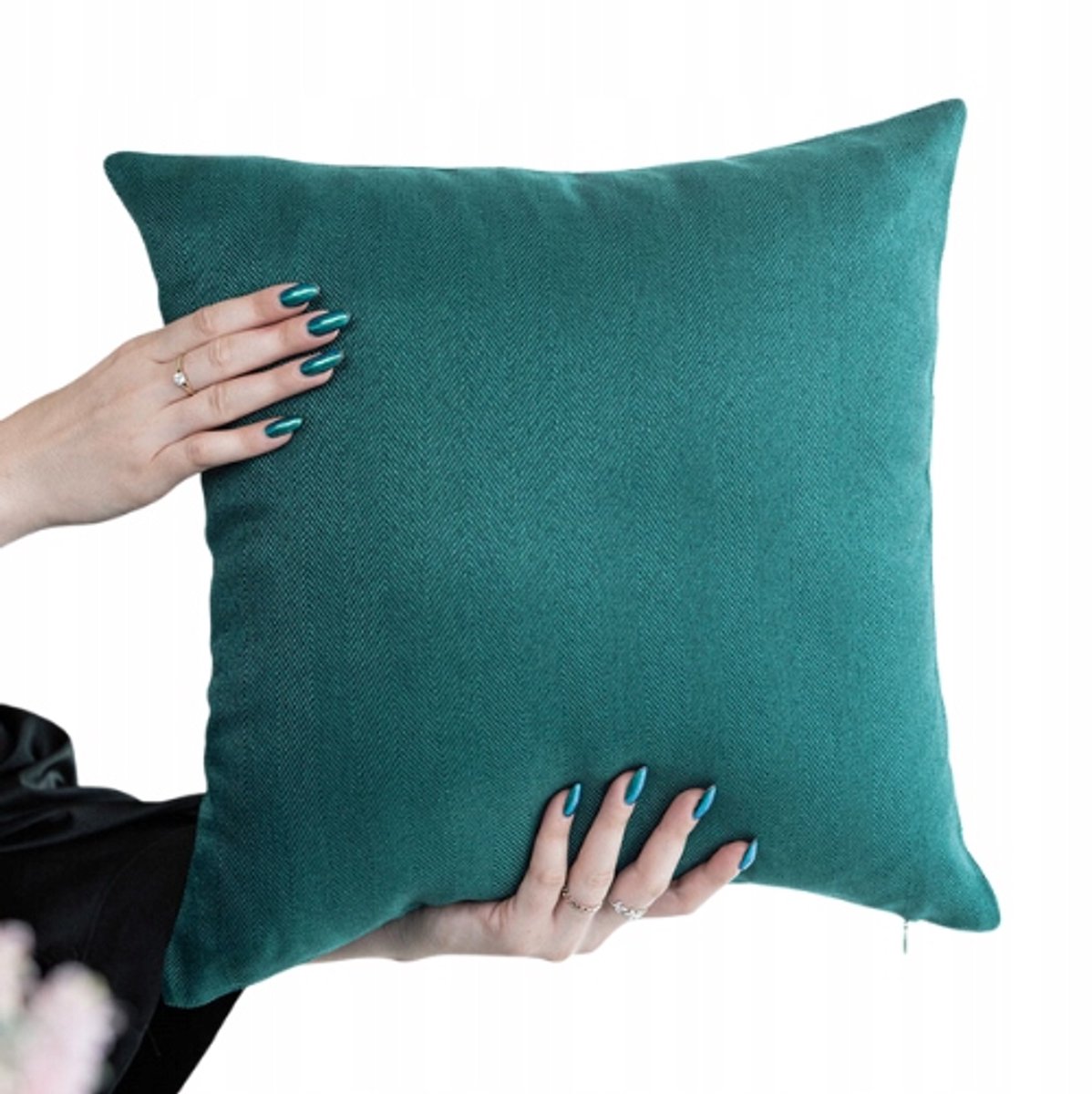 Decoratieve kussenhoes 40x40 cm, flesgroen, visgraatpatroon