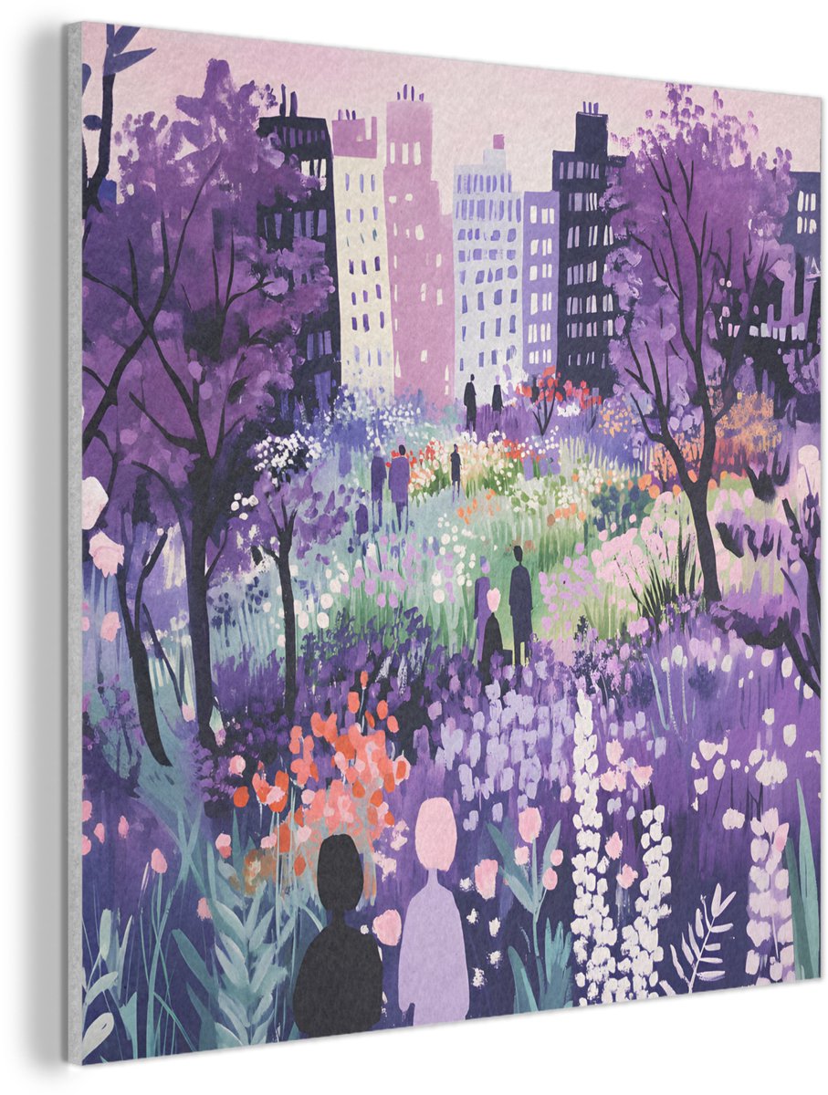Akoestisch wandpaneel 50x50 cm - Vilt schilderij Park - Bomen - Bloemen - Gebouwen - Akoestische panelen - Geluidsdempende wanddecoratie - Geluidsisolatie woonkamer - Muurdecoratie geluidspanelen