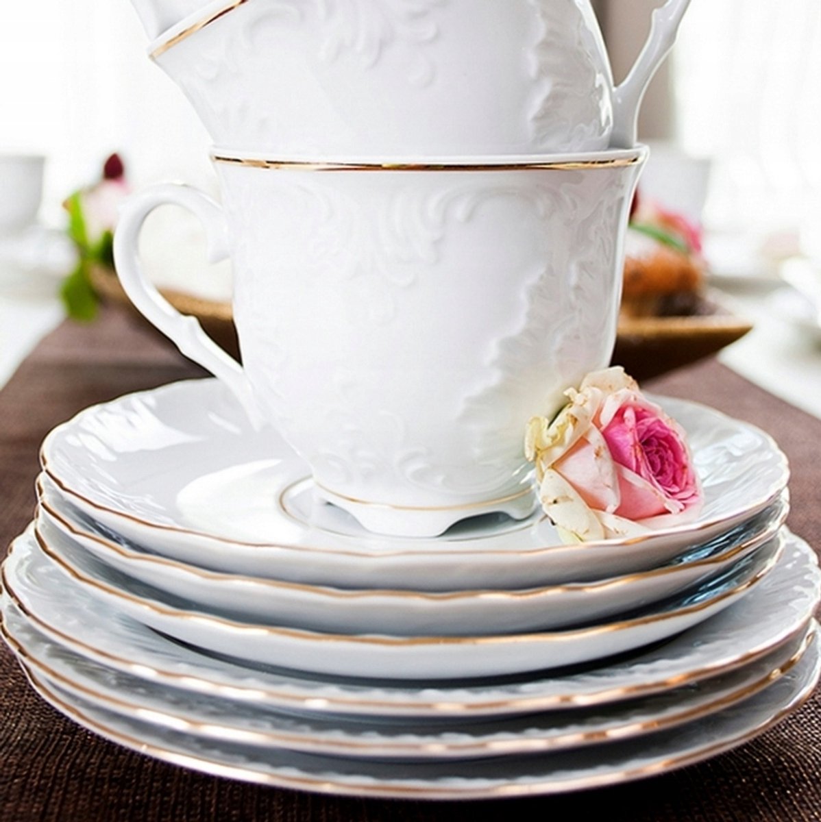 Rococo Koffieservies 6 personen, 12 delig, Goud, Porselein Ćmielów