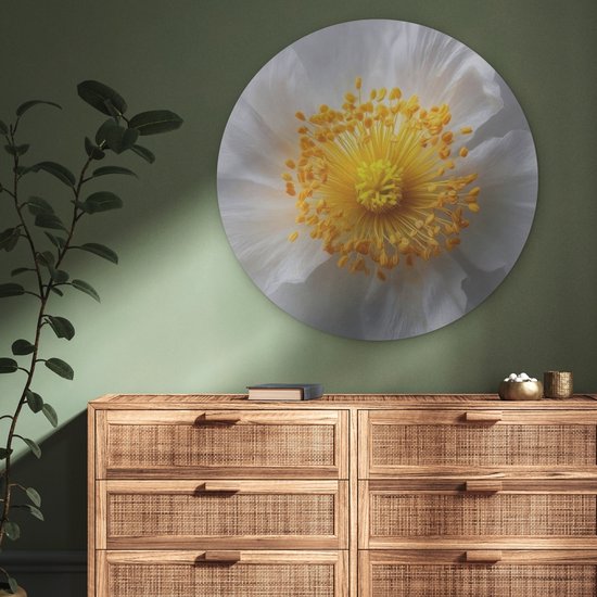 Akoestisch wandpaneel rond 90x90 cm - Vilt schilderij Wit - Bloem - Elegant - Ronde akoestische panelen - Geluidsdempende wanddecoratie - Geluidsisolatie wandcirkel - Muurdecoratie geluidspanelen