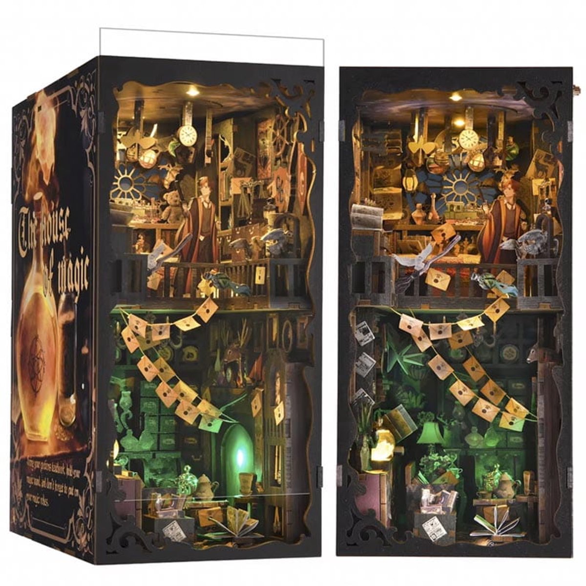 Boekennest "Huis van Toverij" 3D Houten Model met LED Verlichting