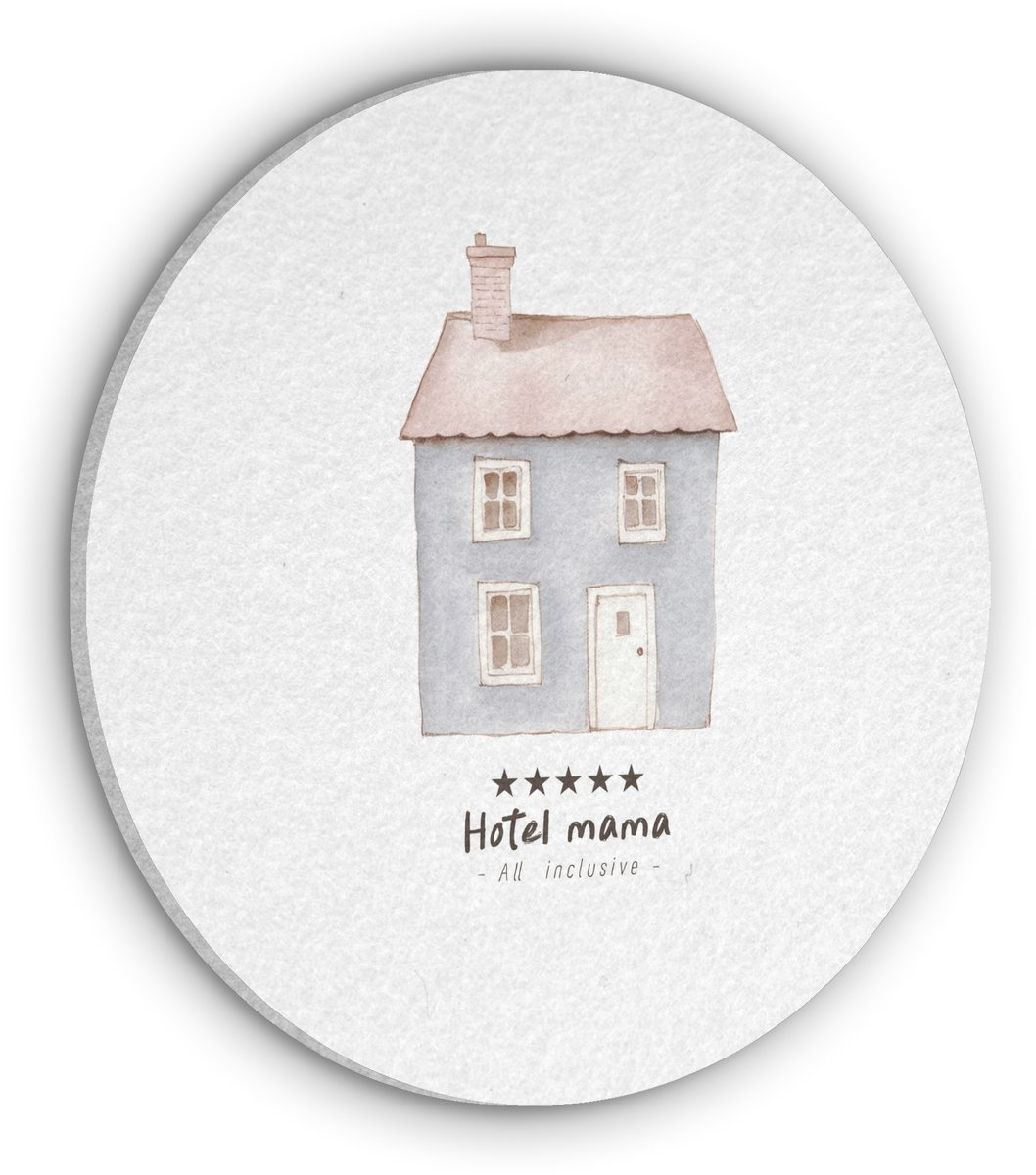 Akoestisch wandpaneel rond 90x90 cm - Vilt schilderij Lichtblauw - Huisje - Mama - Tekst - Ronde akoestische panelen - Geluidsdempende wanddecoratie - Geluidsisolatie wandcirkel - Muurdecoratie geluidspanelen - Moederdag cadeautje - Cadeau voor mama