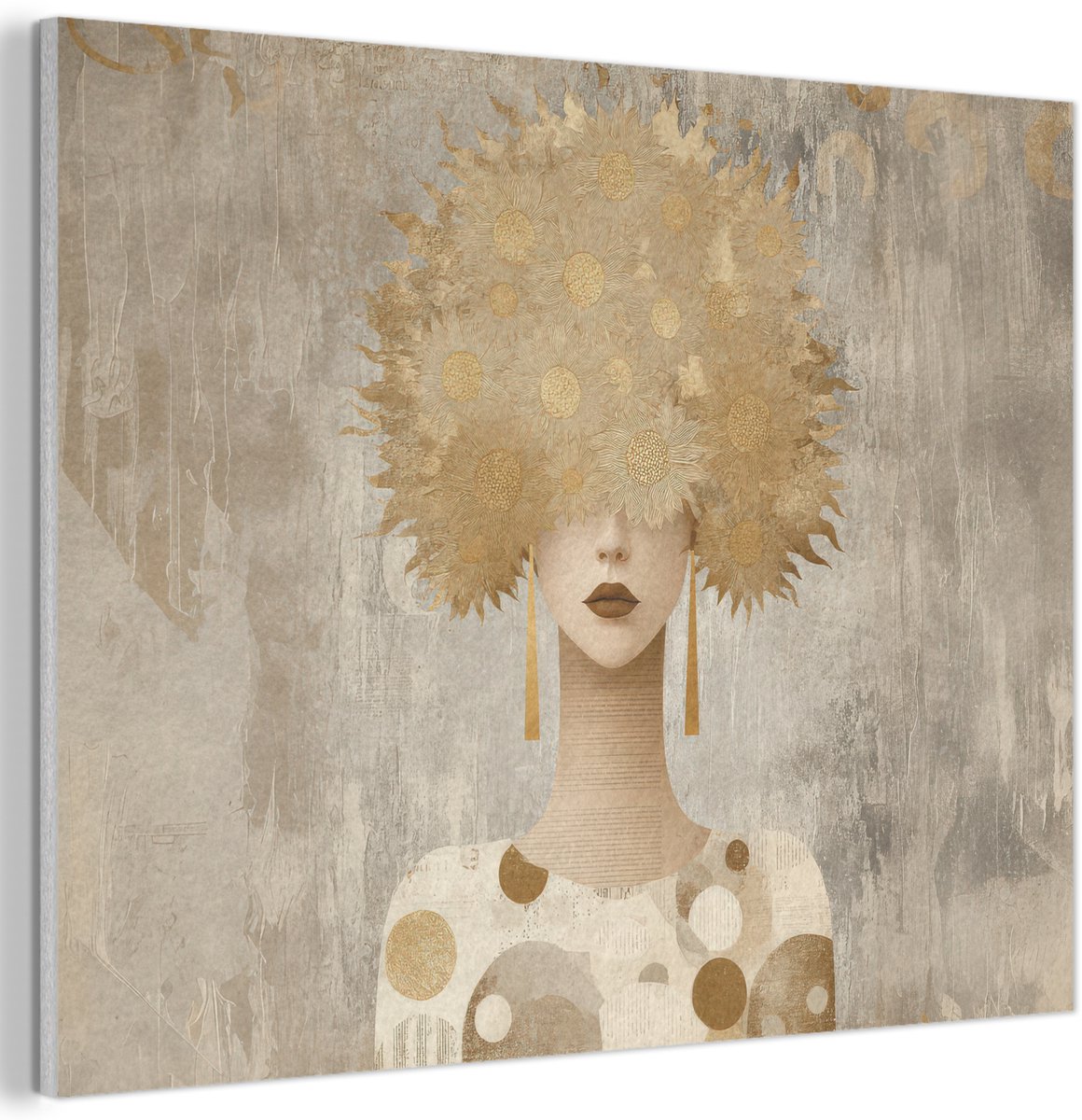 Akoestisch wandpaneel 40x30 cm - Vilt schilderij Goud - Portret - Vrouw - Akoestische panelen - Geluidsdempende wanddecoratie - Geluidsisolatie woonkamer - Muurdecoratie geluidspanelen